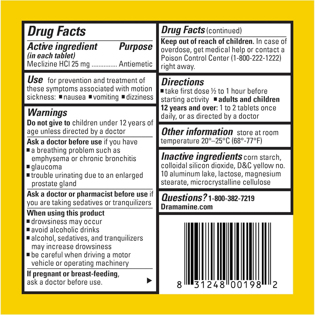 Dramamine Motion Sickness Less Drowsy, Travel Vial, Multicolor, 8 Count