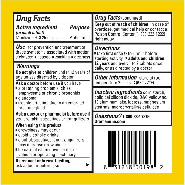Dramamine Motion Sickness Less Drowsy, Travel Vial, Multicolor, 8 Count