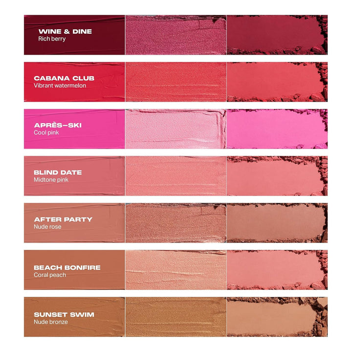 Morphe Cheek Thrills Multi-Finish Face Trio - Blush for Cheeks with Cream, Balm, and Powder Finishes - Buildable Monochromatic Face Palette for Glow and Dimension