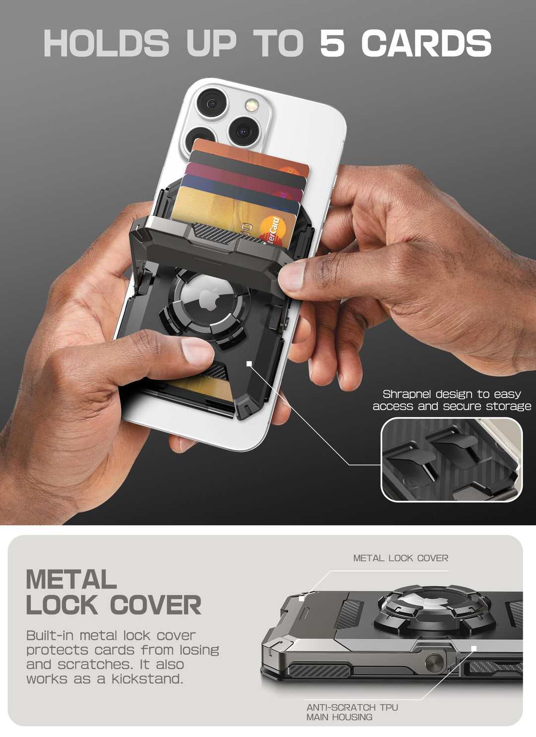 SUPCASE for MagSafe Wallet with Adjustable Stand, Hold 5 Cards, RFID Blocking, Strong Magnetic Lock, Magnetic Wallet for Men, Phone Card Holder Tripod for iPhone 18/17/16/15/14/13/12 Series
