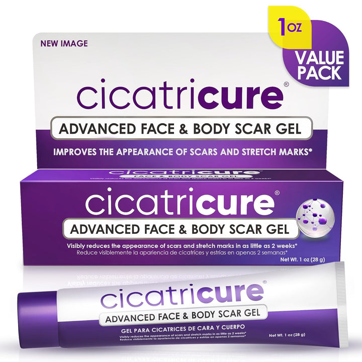 Cicatricure Face & Body Advanced Scar Gel, Scar Treatment for Old & New Scars, Fades Stretch Marks Away, Surgical Scars, Injuries, Burns and Acne Scar Treatment, For Adults & Kids, 1 oz (28g), 1-Pack