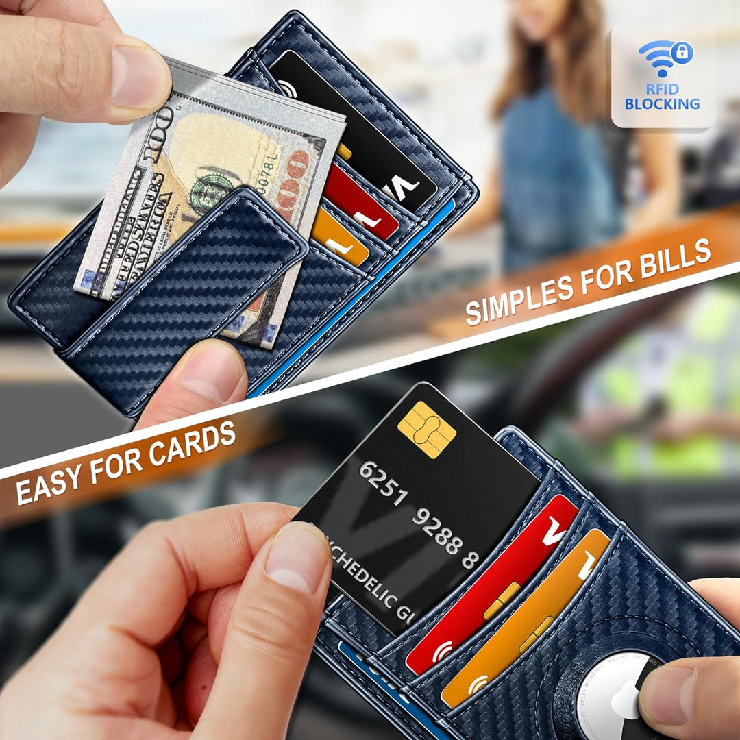BULLIANT Men Wallet, Slim Leather Wallet Money Clip Credit Card Holders & Airtag 8 cards - Purplish Blue3856
