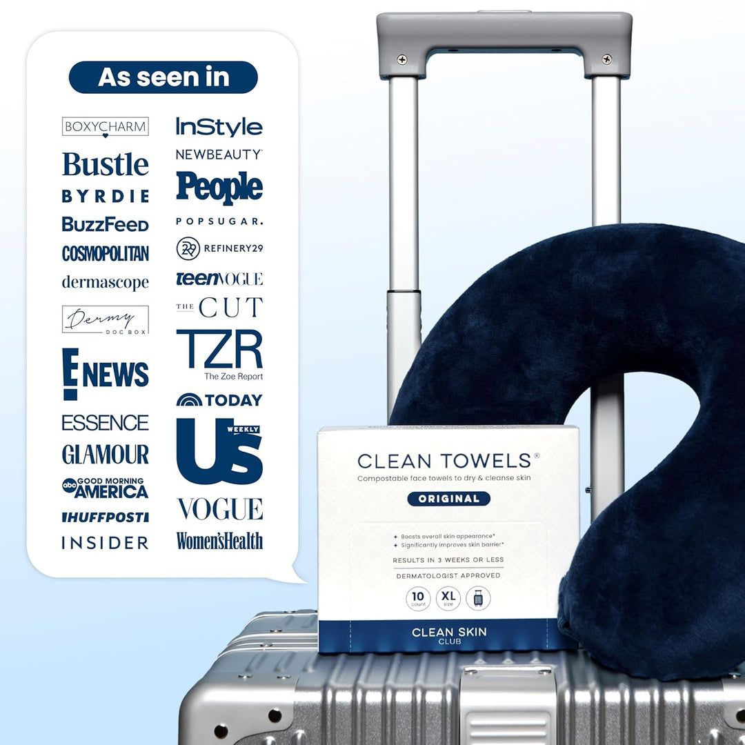 Clean Skin Club Clean Towels XL®, Travel Pack 100% USDA Biobased Disposable Face Towel, Eczema Association Accepted,Dry Wipes, TSA-Approved Travel Essential, 1 Pack, 10 ct Total