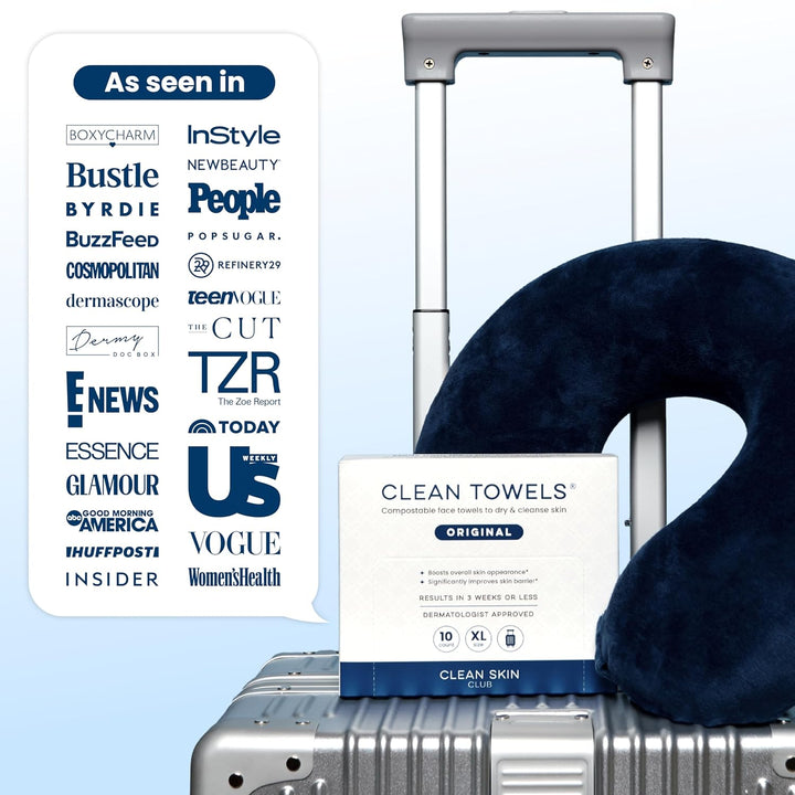 Clean Skin Club Clean Towels XL®, Travel Pack 100% USDA Biobased Disposable Face Towel, Eczema Association Accepted,Dry Wipes, TSA-Approved Travel Essential, 1 Pack, 10 ct Total