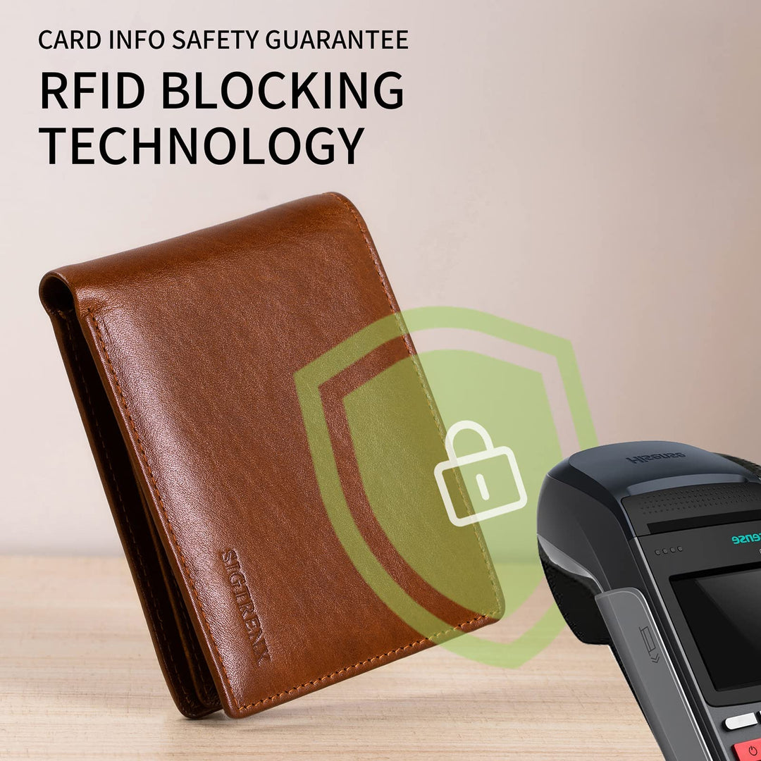 Sigtrenx SGQB-001 Leather Wallets for Men, Genuine Leather Mens Wallet Bifold Rfid Blocking with 2 ID Windows
