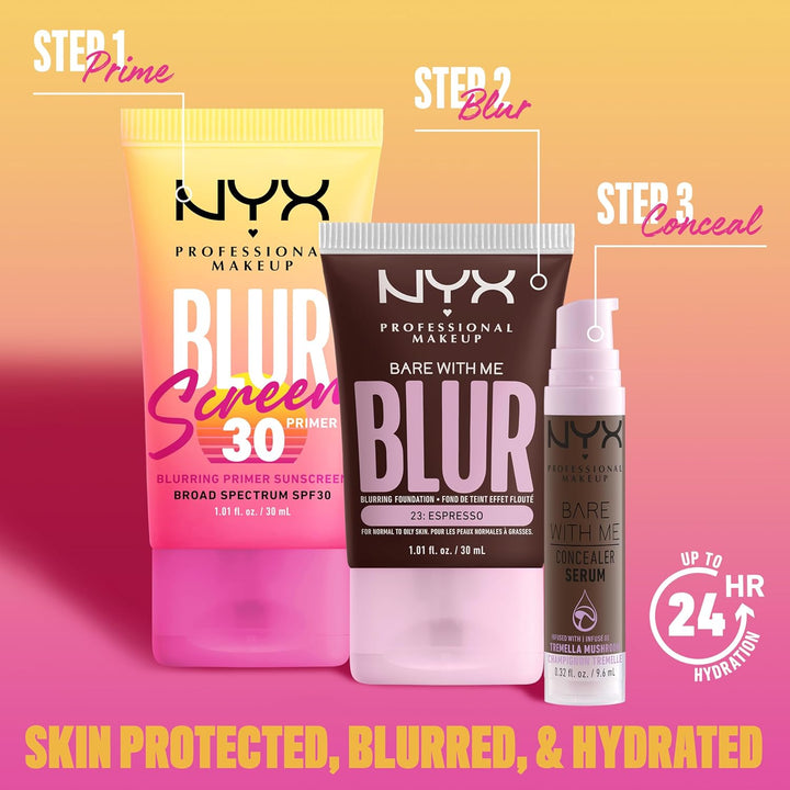 NYX PROFESSIONAL MAKEUP Blurscreen SPF 30 Primer، برايمر مكياج 3 في 1 لإخفاء العيوب مع واقي شمسي، تركيبة نباتية بدون علامات بيضاء أو شعور دهني