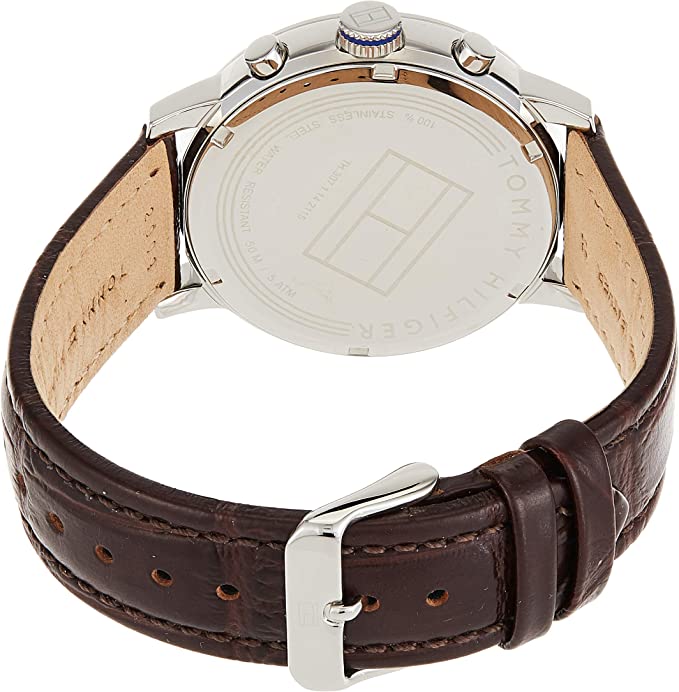 Tommy Hilfiger 1791309 Stitched-Detail Leather Round Analog Water Resistant Watch for Men - Brown - 3alababak