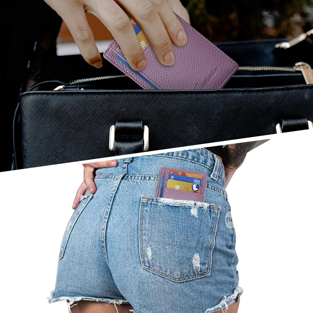 Travelambo Front Pocket Minimalist Leather Slim Wallet RFID Blocking Medium Size