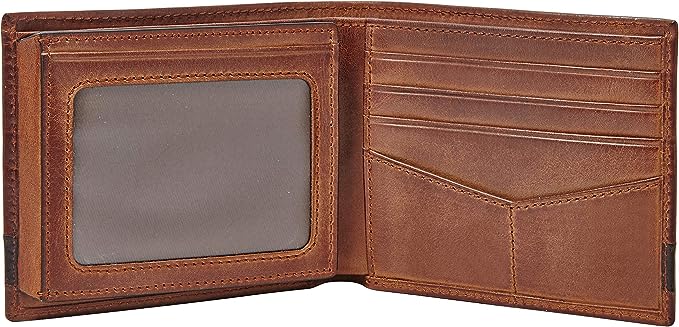 Fossil Men's Leather Bifold Wallet with Flip ID Window ML3644200, Quinn Brown - 3alababak