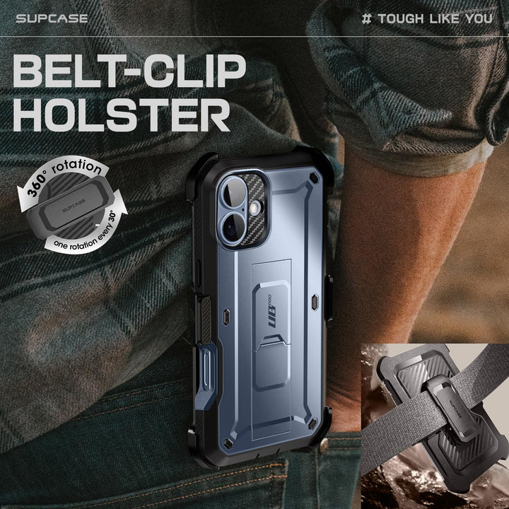 SUPCASE for iPhone 16 Case with Screen Protector (Unicorn Beetle Pro), [Built-in Stand & Belt-Clip] [Military-Grade Protection] Full Body Heavy Duty Phone Case for iPhone 16 6.1'' 2024