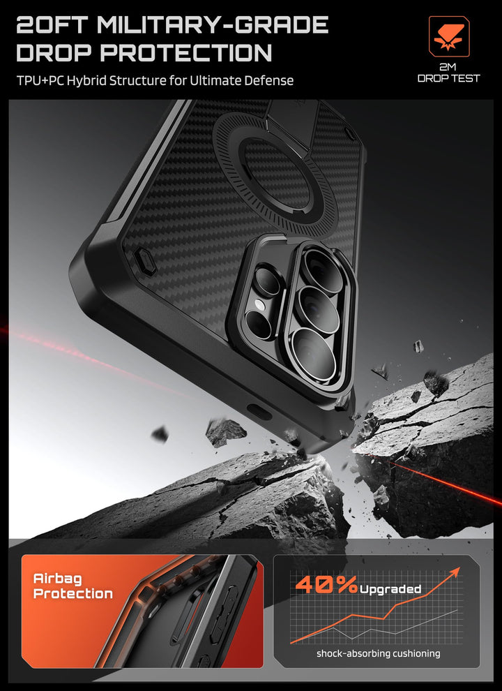 حافظة SUPCASE لسلسلة Samsung Galaxy S26 مزودة بحامل مدمج، وحماية بمعيار عسكري، ومتوافقة مع MagSafe، ومشبك حزام قابل للفصل، وواقي شاشة وإطار أمامي مدمجين، UBPro Mag