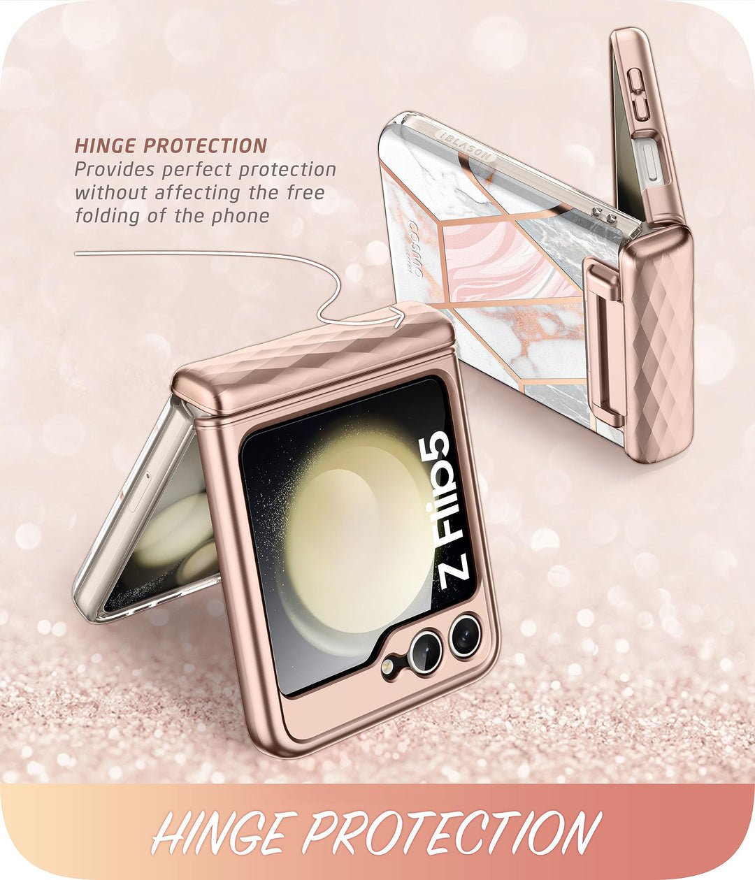 i-Blason Cosmo for Samsung Galaxy Z Flip 5 Case with Hinge Protection, [Built-in Front Screen Protector] Slim Stylish Protective Case