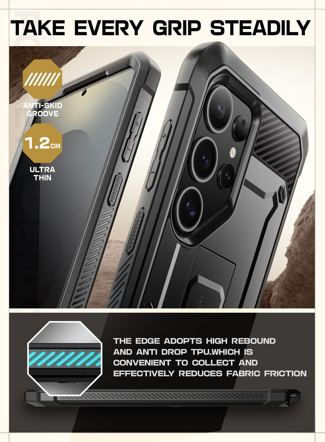 SUPCASE for Samsung Galaxy S25 Ultra Case with Stand (Unicorn Beetle Pro), [2 Front Frames] [Built-in Screen Protector & Belt-Clip] Military-Grade Protection Phone Case for S25 Ultra 6.9 Inch, Black
