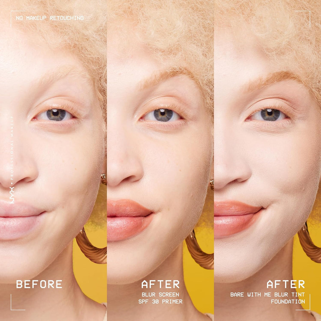 NYX PROFESSIONAL MAKEUP Blurscreen SPF 30 Primer، برايمر مكياج 3 في 1 لإخفاء العيوب مع واقي شمسي، تركيبة نباتية بدون علامات بيضاء أو شعور دهني
