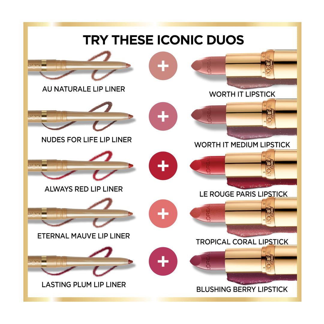 L'Oreal Paris Colour Riche Lip Liner Pencil, Creamy Lip Liner with Omega 3 and Vitamin E