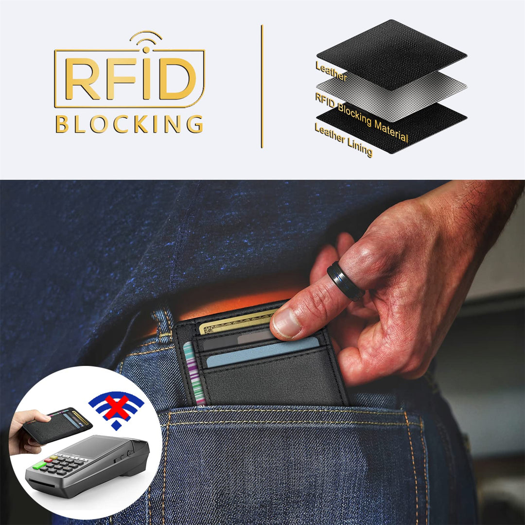 Travelambo Front Pocket Minimalist Leather Slim Wallet RFID Blocking Medium Size