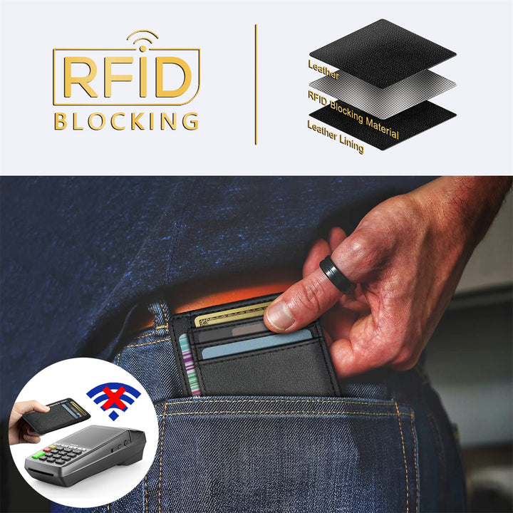 Travelambo Front Pocket Minimalist Leather Slim Wallet RFID Blocking Medium Size