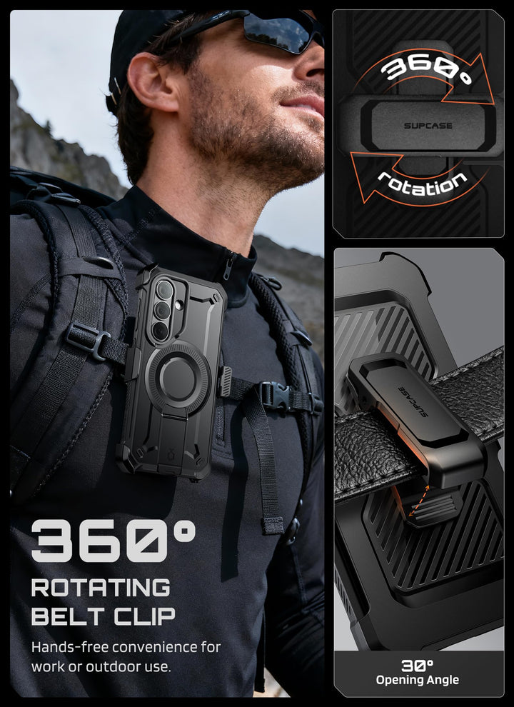 حافظة SUPCASE لسلسلة Samsung Galaxy S26 مزودة بحامل مدمج، وحماية بمعيار عسكري، ومتوافقة مع MagSafe، ومشبك حزام قابل للفصل، وواقي شاشة وإطار أمامي مدمجين، UBPro Mag