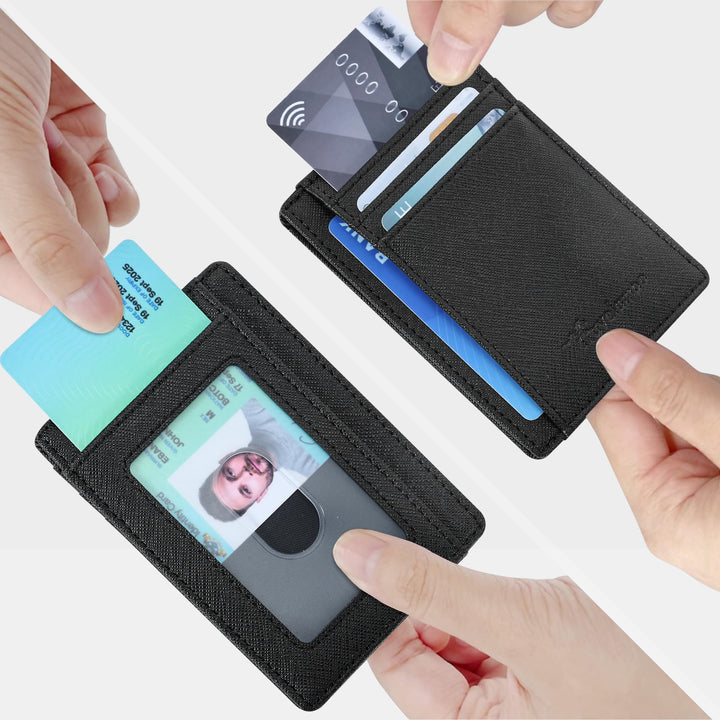 Travelambo Front Pocket Minimalist Leather Slim Wallet RFID Blocking Medium Size