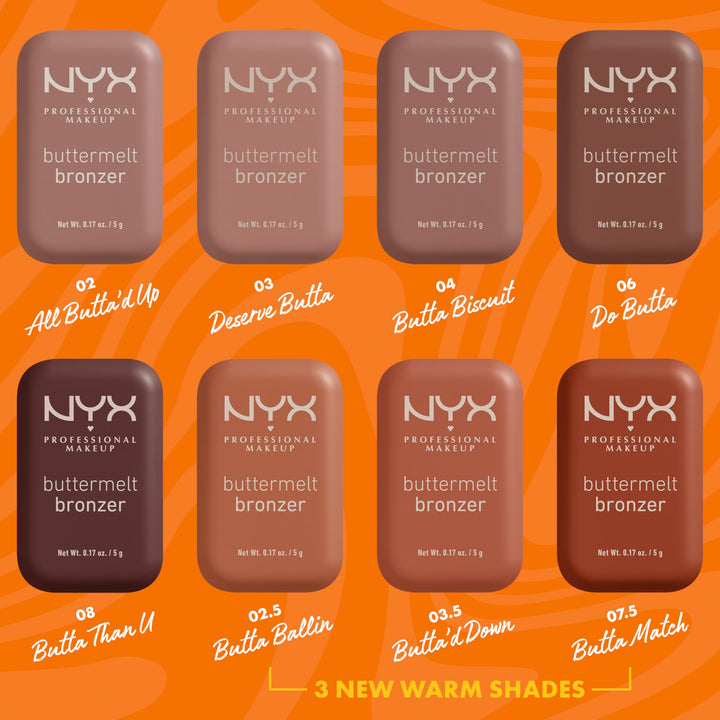 NYX PROFESSIONAL MAKEUP Matte Buttermelt Bronzer, Longwear Face Makeup with Up to 12 Hours of Wear, Vegan Formula 0.17 Ounce
