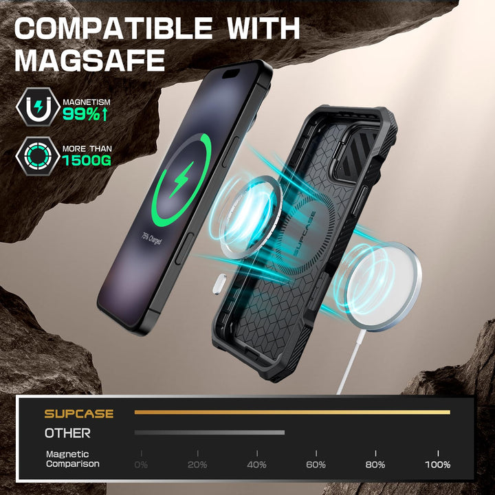 SUPCASE for iPhone 16 Case 6.1'' 2024 with Camera Cover Stand (UBMag XT), [Compatible with MagSafe] [Built-in Kickstand] [Military-Grade Protection] Heavy Duty Rugged Magnetic Phone Case
