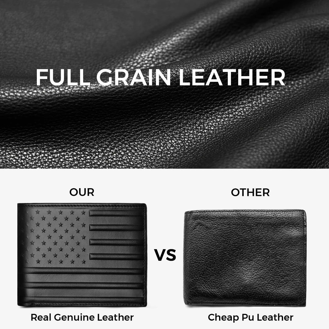 RUNBOX Wallet for Men Leather RFID Blocking Bifold Front Pocket Wallet Genuine Leather,Slim,12 Card Slots,2 ID Windows,2 Money Pockets, Gift for Men,Compact Travel Business Passport