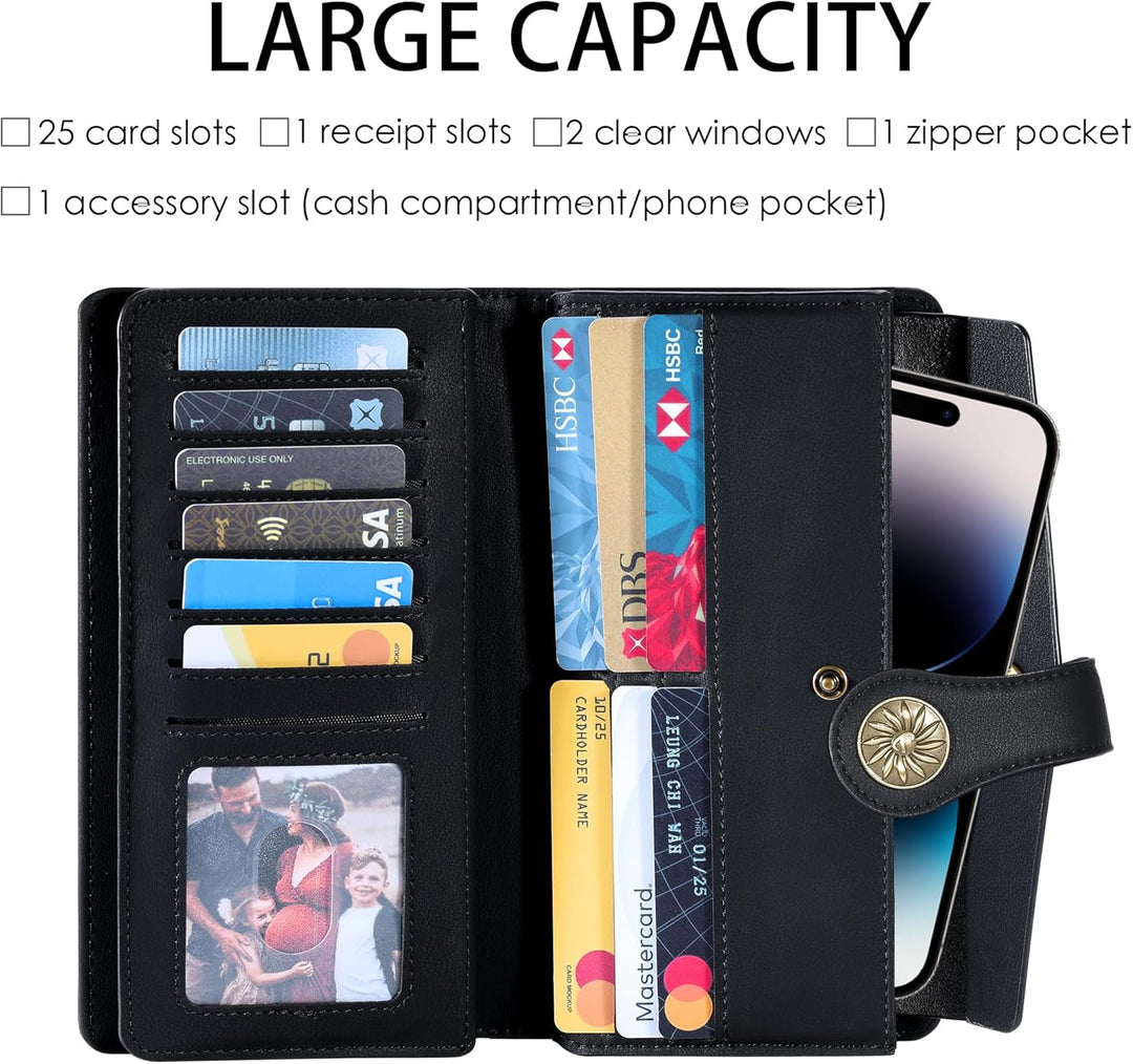 Travelambo Wallets Women RFID Large Capacity Luxury Waxed Leather Clutch Wallet Multi Card Organizer