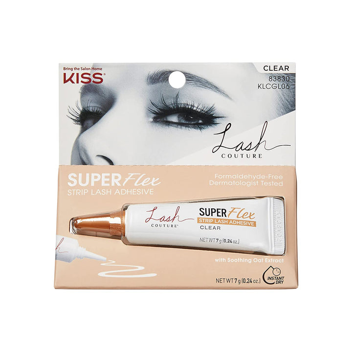 KISS Lash Couture Clear Latex Strip Lash Adhesive with Soothing Oat Extract, Precision Control Nozzle, Dermatologist Tested, Contact Lens Friendly, Formaldehyde Free, Waterproof, 0.24 Oz. - 3alababak