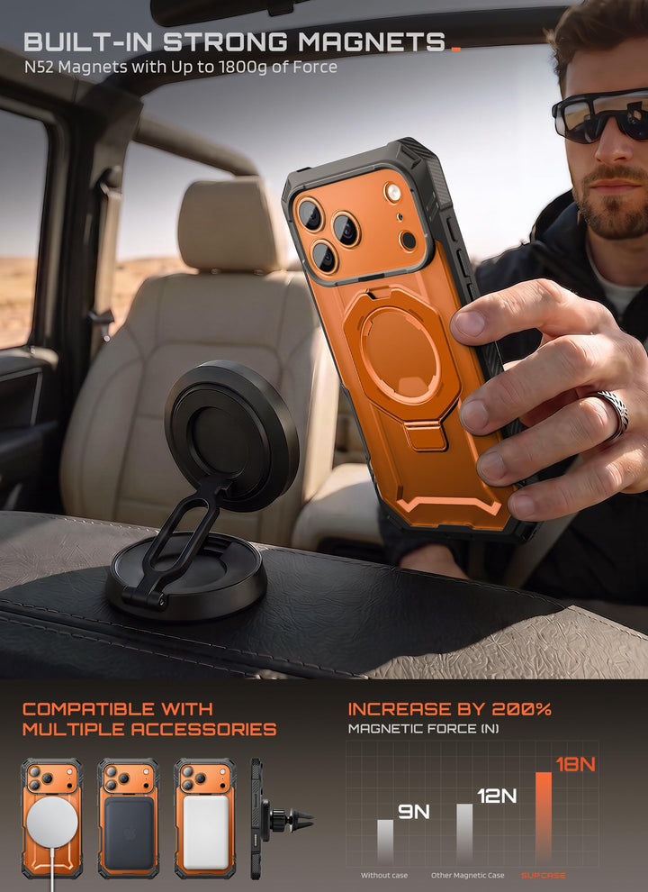 جراب SUPCASE لهاتف iPhone 18 Pro / iPhone 17 Pro، حماية فائقة مع واقي شاشة زجاجي، زر التحكم بالكاميرا، حامل مغناطيسي، متوافق مع MagSafe، جراب حماية كامل للجسم Unicorn Beetle Grip Pro