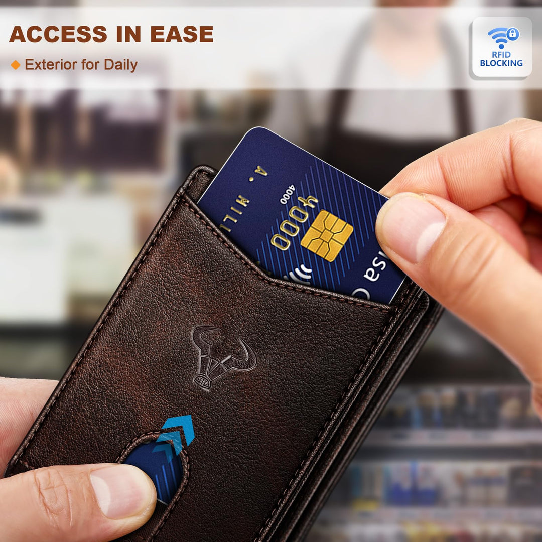 BULLIANT Men Wallet, Slim Leather Wallet Front Pocket Card Holder Gift For Men 11 Slots RFID Blocking