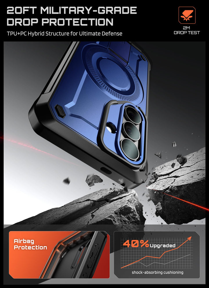 حافظة SUPCASE لسلسلة Samsung Galaxy S26 مزودة بحامل مدمج، وحماية بمعيار عسكري، ومتوافقة مع MagSafe، ومشبك حزام قابل للفصل، وواقي شاشة وإطار أمامي مدمجين، UBPro Mag
