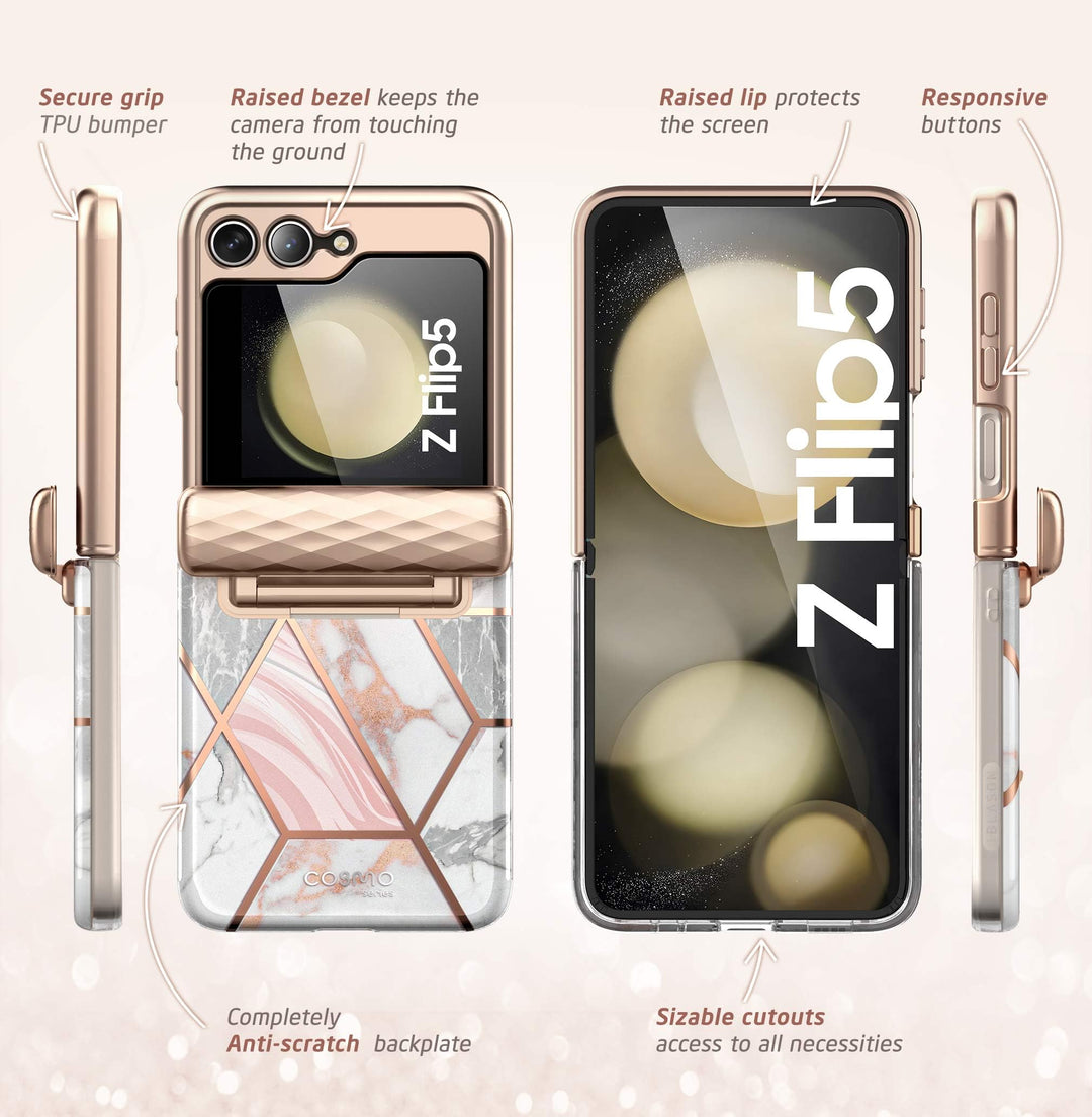 i-Blason Cosmo for Samsung Galaxy Z Flip 5 Case with Hinge Protection, [Built-in Front Screen Protector] Slim Stylish Protective Case