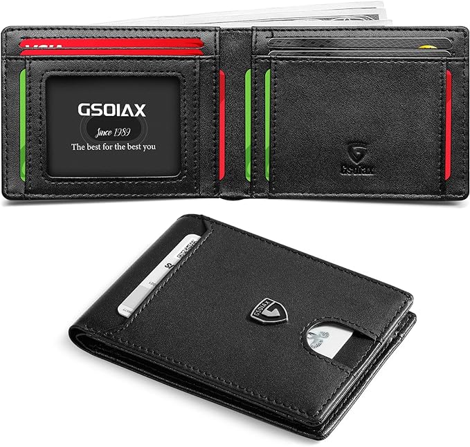GSOIAX Slim Wallet for Men, Genuine Leather Mens wallets