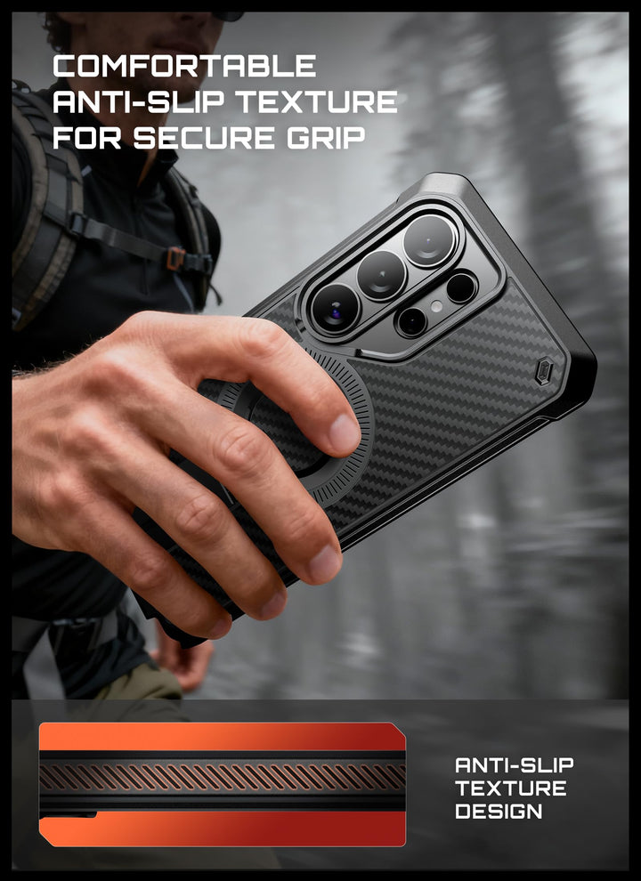حافظة SUPCASE لسلسلة Samsung Galaxy S26 مزودة بحامل مدمج، وحماية بمعيار عسكري، ومتوافقة مع MagSafe، ومشبك حزام قابل للفصل، وواقي شاشة وإطار أمامي مدمجين، UBPro Mag