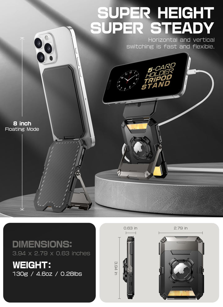 SUPCASE for MagSafe Wallet with Adjustable Stand, Hold 5 Cards, RFID Blocking, Strong Magnetic Lock, Magnetic Wallet for Men, Phone Card Holder Tripod for iPhone 18/17/16/15/14/13/12 Series