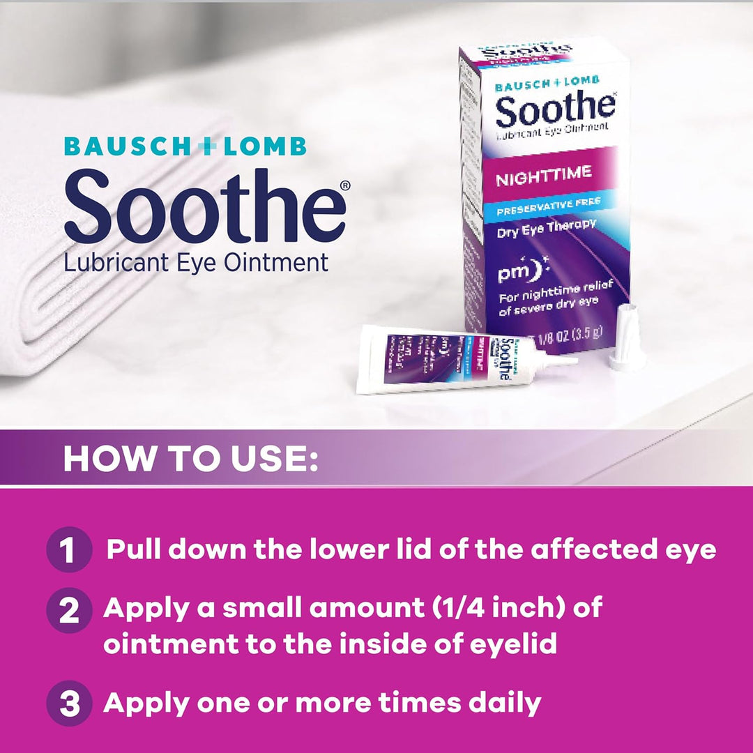 Soothe Preservative-Free Lubricant Eye Ointment, Nighttime Relief for Severe Dry &amp; Irritated Eyes, Gentle for Sensitive Eyes, 0.12 Fl Oz
