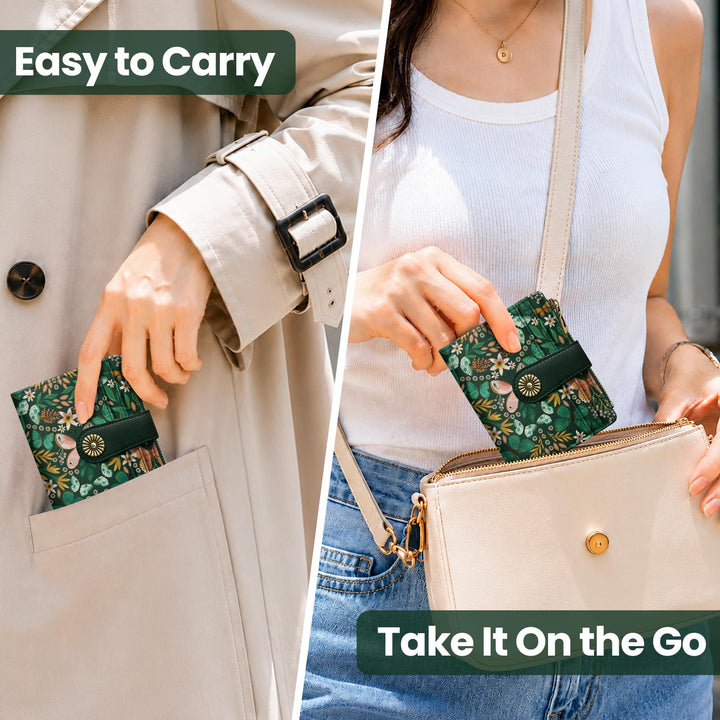 محفظة ألونيد الصغيرة للنساء، محفظة بطاقات ثنائية الطي لطيفة ومحمية من تقنية RFID، تحتوي على 10 فتحات للبطاقات، ومقصورة للنقود، وجيب بسحاب للعملات المعدنية، ونافذة للهوية، بحجم مدمج ومصنوعة من جلد نباتي ناعم