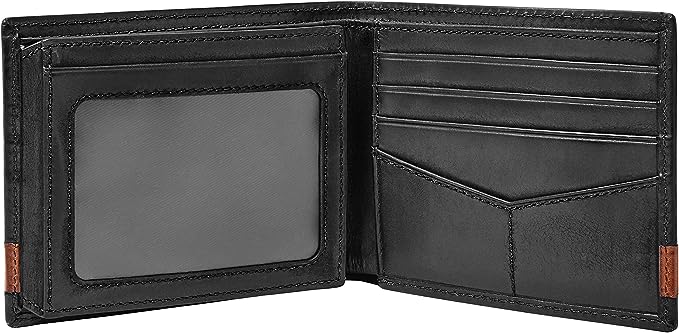 Fossil Men's Leather Bifold Wallet with Flip ID Window ML3644001, Quinn Black
