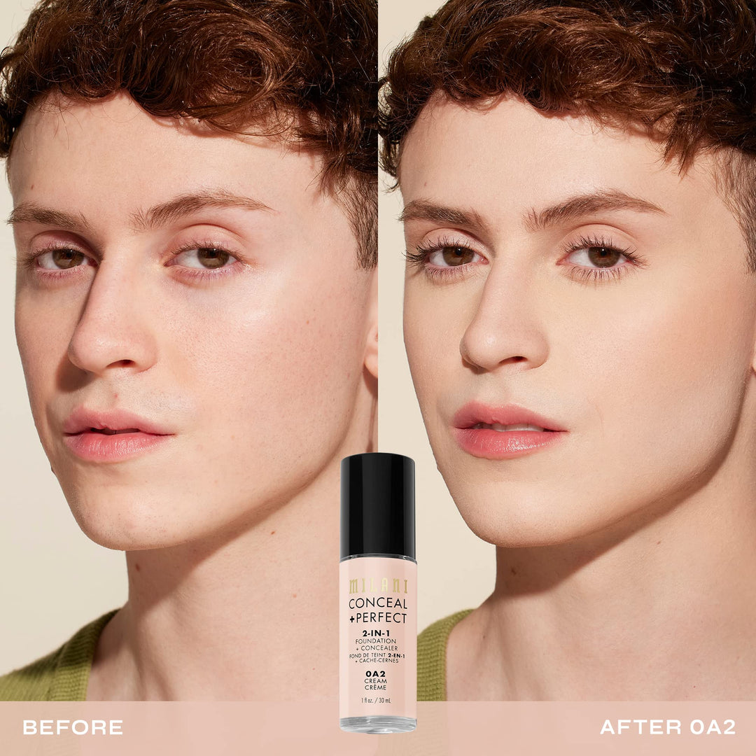 Milani Conceal + Perfect 2-in-1 Foundation + Concealer for a Flawless Complexion, Under Eye Corrector, Cover Redness and Imperfections, Waterproof and Sweatproof