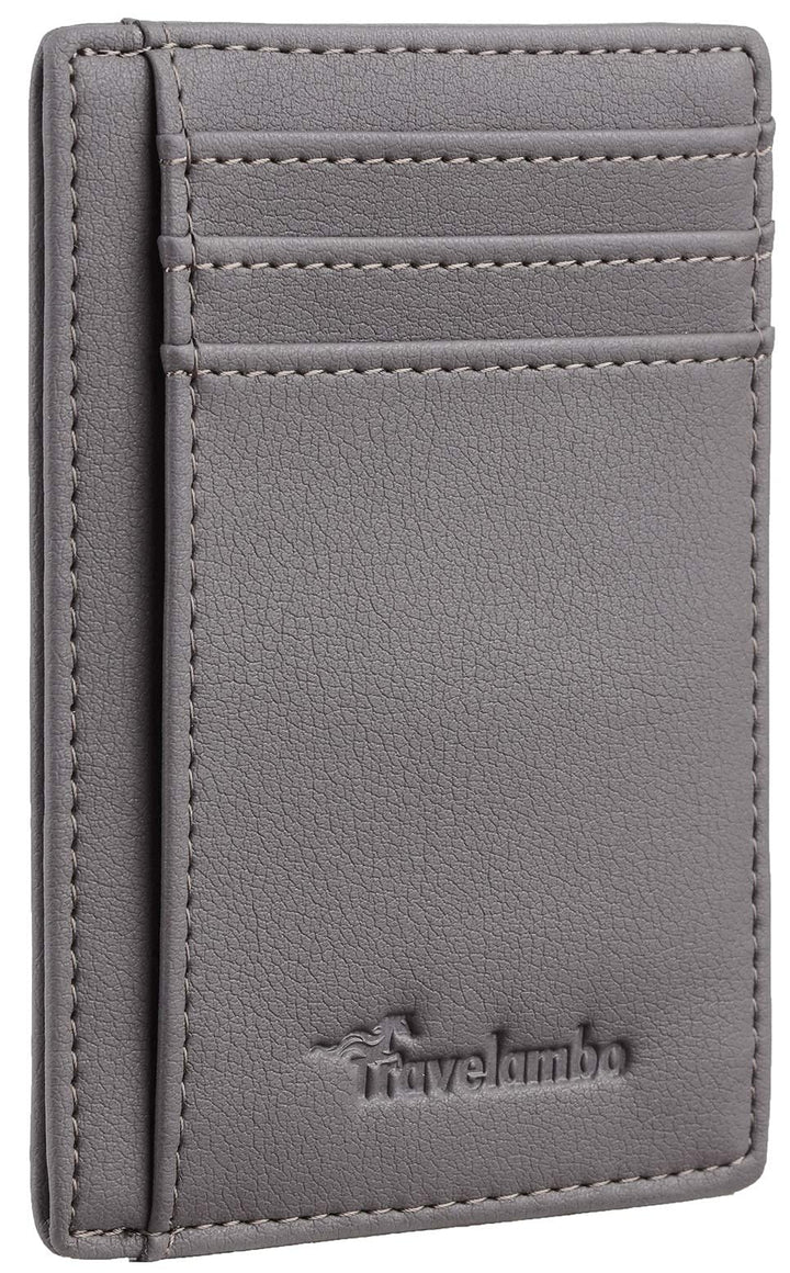 Travelambo Front Pocket Minimalist Leather Slim Wallet RFID Blocking Medium Size