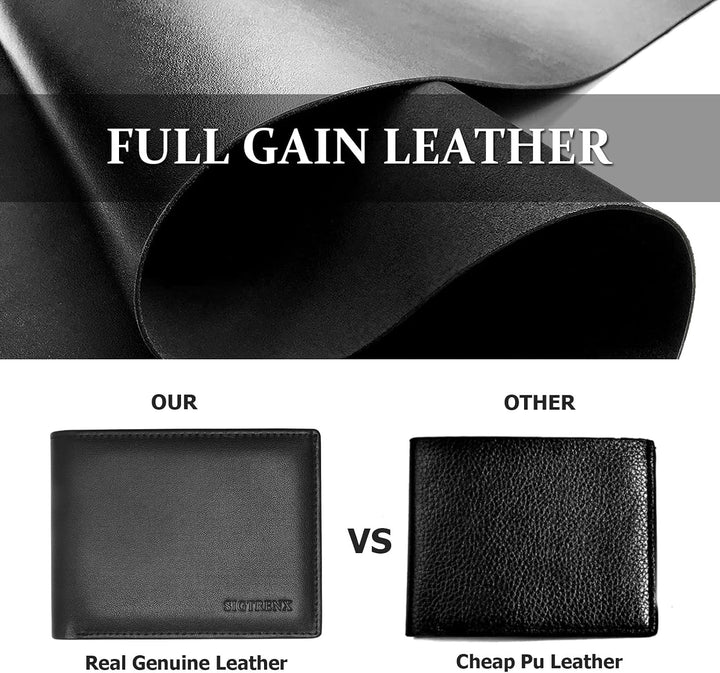Sigtrenx SGQB-001 Leather Wallets for Men, Genuine Leather Mens Wallet Bifold Rfid Blocking with 2 ID Windows