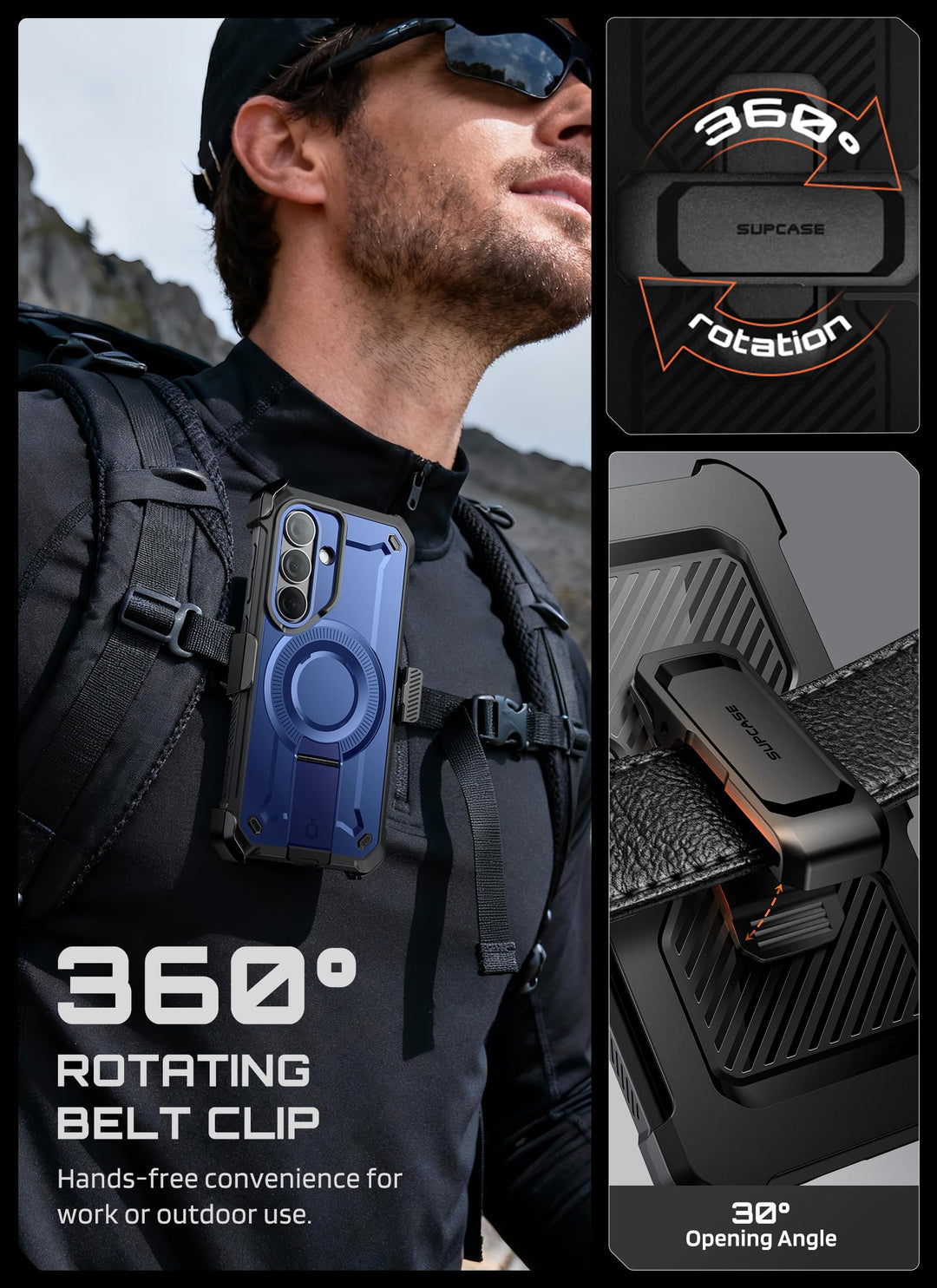 حافظة SUPCASE لسلسلة Samsung Galaxy S26 مزودة بحامل مدمج، وحماية بمعيار عسكري، ومتوافقة مع MagSafe، ومشبك حزام قابل للفصل، وواقي شاشة وإطار أمامي مدمجين، UBPro Mag