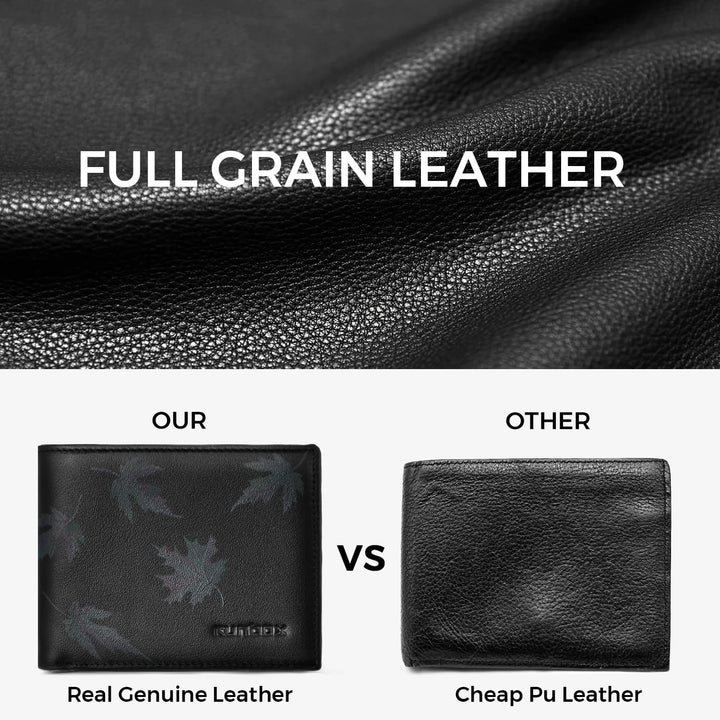 RUNBOX Wallet for Men Leather RFID Blocking Bifold Front Pocket Wallet Genuine Leather,Slim,12 Card Slots,2 ID Windows,2 Money Pockets, Gift for Men,Compact Travel Business Passport