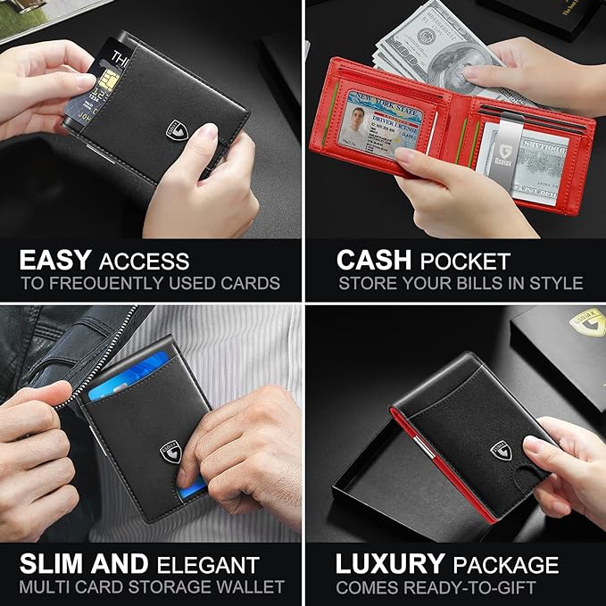 GSOIAX Slim Wallet for Men with Money Clip, Minimalist Leather RFID Blocking Bifold Small Thin Front Pocket Carbon Fiber Men's Wallet,11 Credit Card Slots Holder with Gift Box