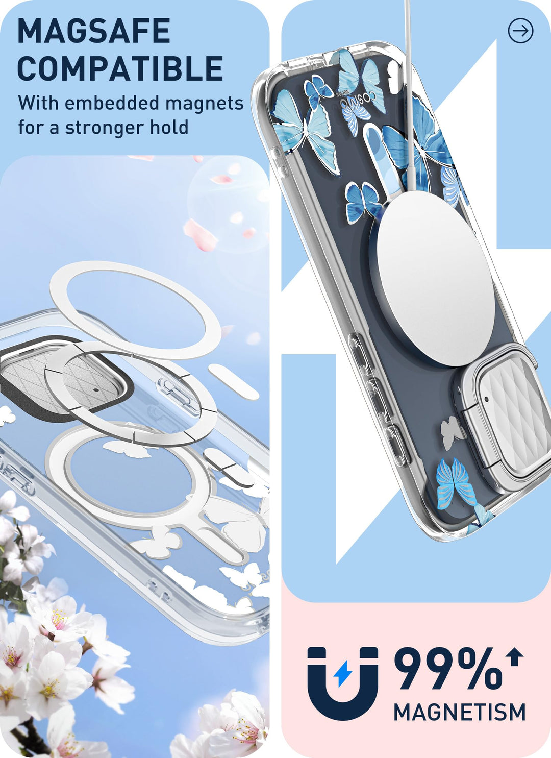 i-Blason Cosmo Magnetic for iPhone 15 Pro Max Case MagSafe with Camera Cover Stand, Slim Style Full-Body Phone Case for iPhone 15 Pro Max with Built-in Screen Protector & Kickstand