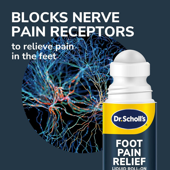 Dr. Scholl's Foot Pain Relief Liquid ROLL-ON, 3.0 oz // Clinically Tested 12-Hour Pain Relief - Penetrates Tough Nerve Pain - Works in 5 Minutes - Non-Greasy - with Lidocaine & Menthol