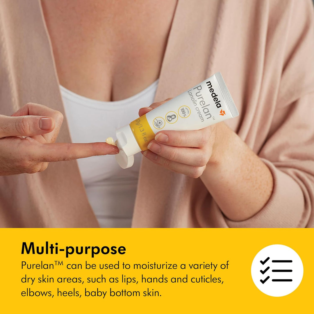 Medela Purelan Lanolin Nipple Cream, Fast Relief for Sore Nipples & Dry Skin During Breastfeeding, Safe for Breastfeeding Baby, Natural, Hypoallergenic, Fragrance-Free, 37g