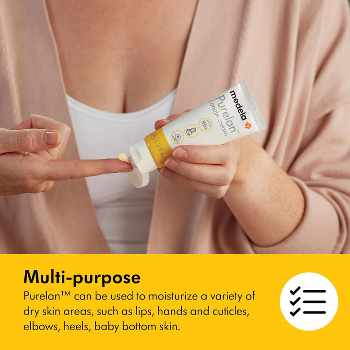 Medela Purelan Lanolin Nipple Cream, Fast Relief for Sore Nipples & Dry Skin During Breastfeeding, Safe for Breastfeeding Baby, Natural, Hypoallergenic, Fragrance-Free, 37g