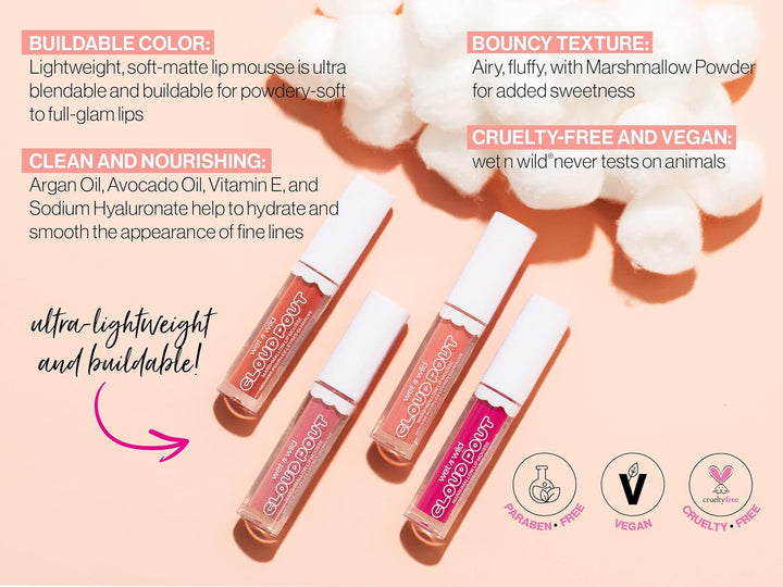 wet n wild Lip Cream Cloud Pout w/Marshmallow | Argan Oil | Vitamin E | Marshmallow Flavored