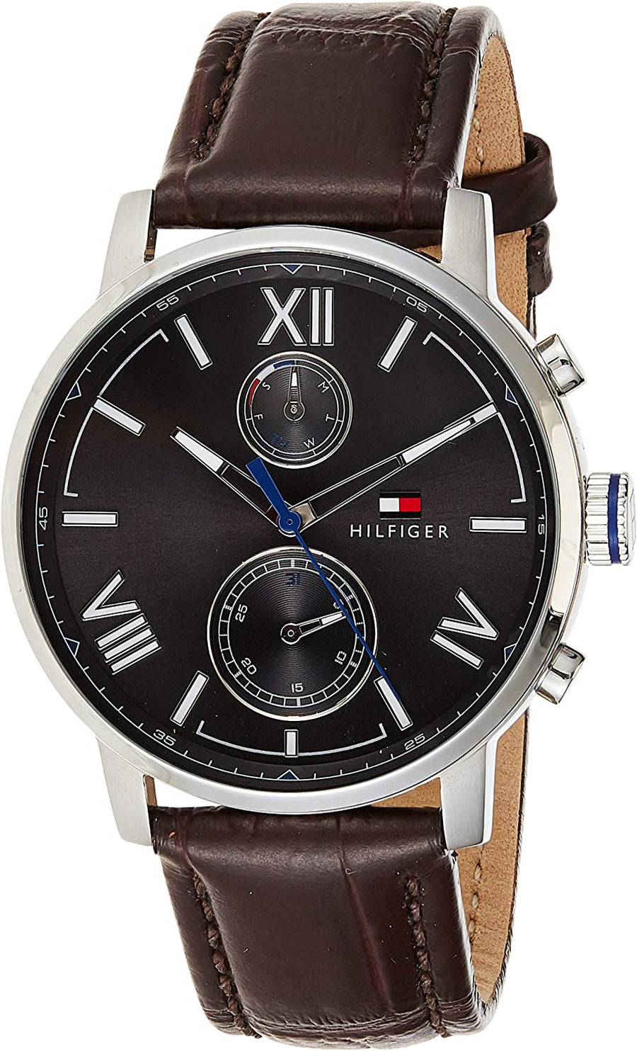 Tommy Hilfiger 1791309 Stitched-Detail Leather Round Analog Water Resistant Watch for Men - Brown - 3alababak